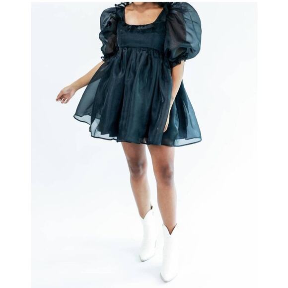 NWOT Mable (anthro)tulle overlay and puff sleeve mini dress green size S - Picture 1 of 7